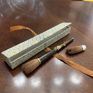 Antique Asian Cloisonne Sable Brush w/additional Brush Head in Original Box